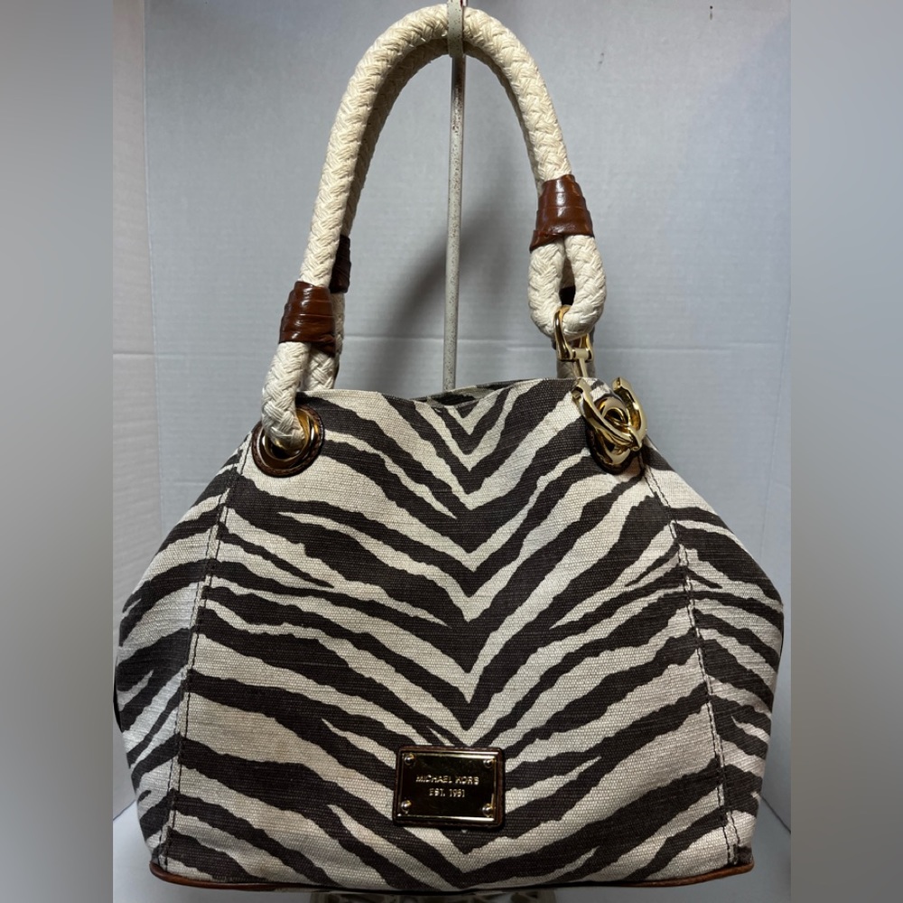 Michael Kors Zebra Print Canvas/Leather Satchel